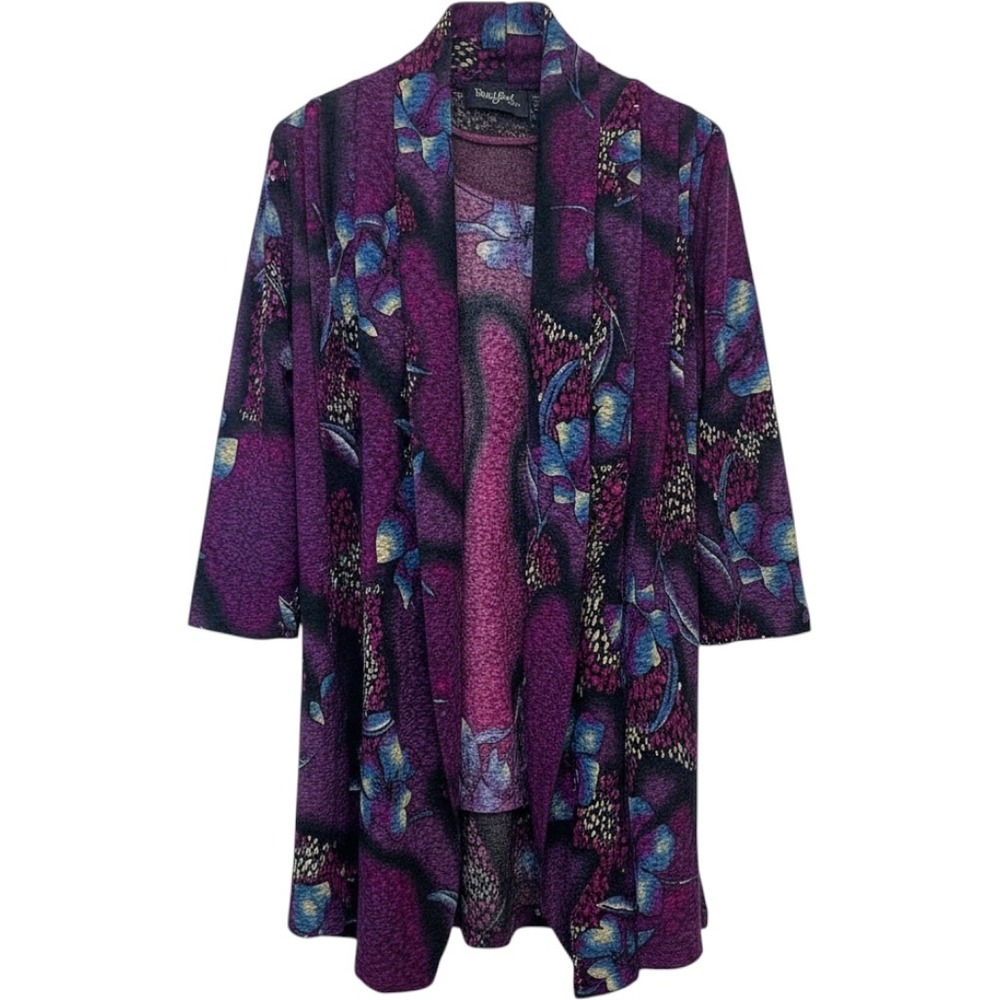 Magic Scarf Artsy Dark Purple  Floral Cardigan Set One Size Fits S-L Lagenlook
